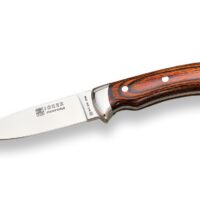 CUCHILLO DE MONTE ENTERIZO CON MANGO DE MADERA ROJA Y HOJA DE 9,5 CM.