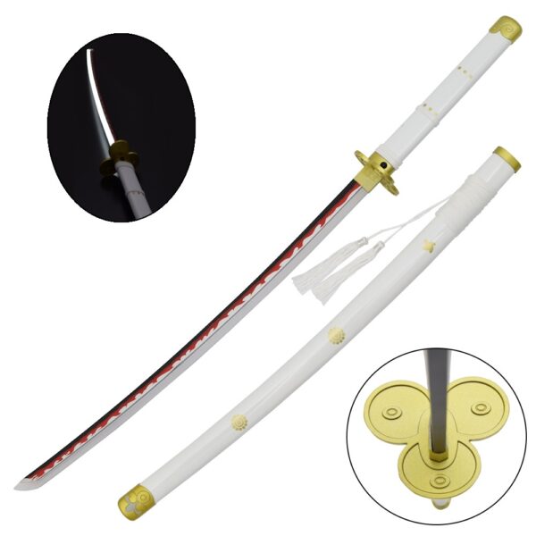 KATANA ENMA BLANCA DE ZORO, HOJA DE ACERO Y LUZ LED, ONE PIECE