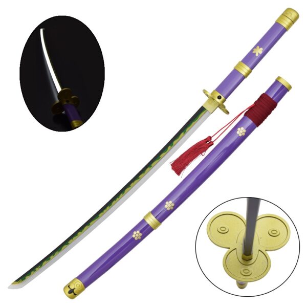 KATANA ENMA LILA DE ZORO, HOJA DE ACERO Y LUZ LED, ONE PIECE (copia)