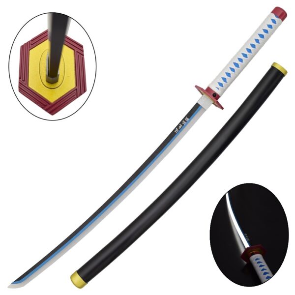 KATANA DE GIYU TOMIOKA, HOJA DE ACERO Y LUZ LED, DEMON SLAYER