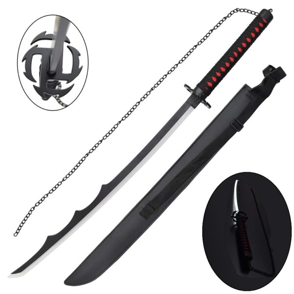 KATANA EVOLUCIÓN DE TENSA BANKAI DE ICHIGO KUROSAKI, HOJA DE ACERO Y LUZ LED, BLEACH (copia)