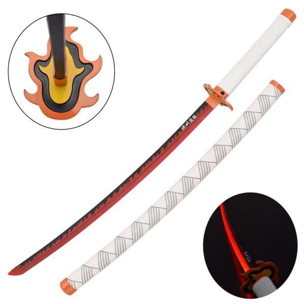 KATANA DE RENGOKU KYOJURO, HOJA DE ACERO Y LUZ LED, DEMON SLAYER